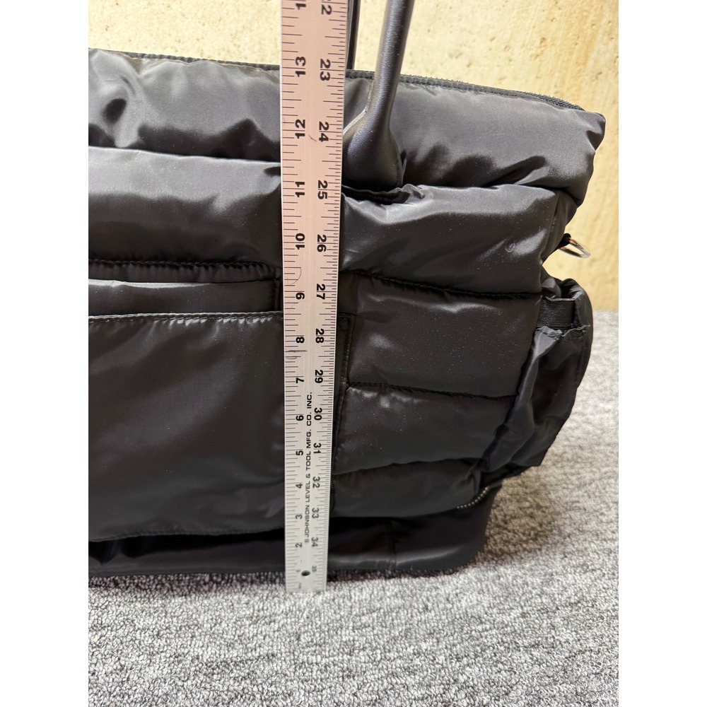 Black Quilted Puffer Tote Bag Weekender Crossbody with Trolley Sleeve Travel Bag - Picture 7 of 10